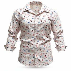 L.L. Bean Medium White Floral Button-Down Shirt – Wrinkle Free. Size - M